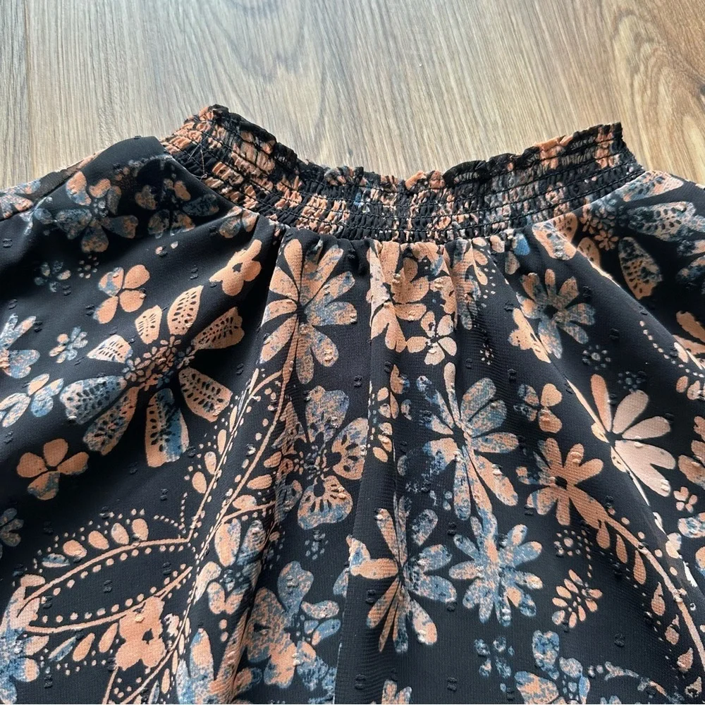 Free People Clarissa Floral Top XS Black Long Sleeve Ruffle High Neck Boho Fairy